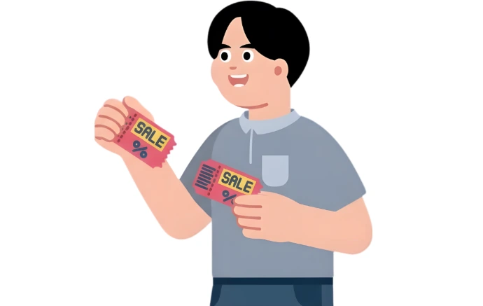 Illustration of a customer using digital vouchers or discount management.