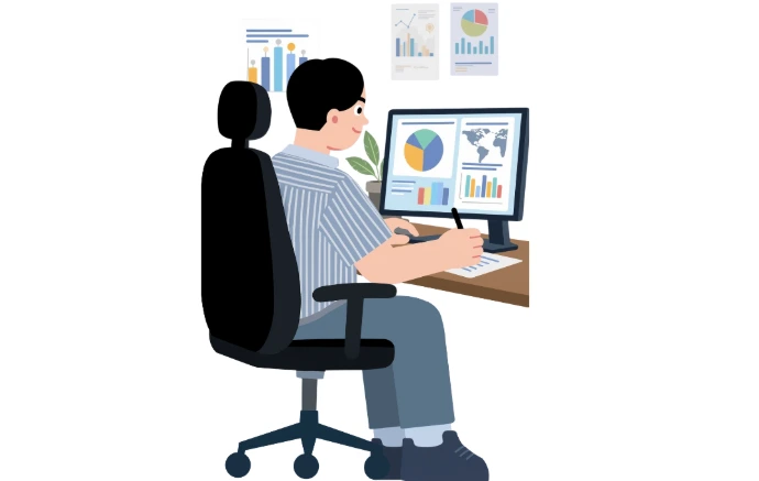 Business professional monitoring real-time financial growth charts on a dashboard.